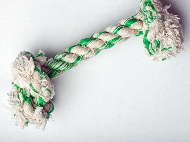 A simple rope tug toy is easy to make at home